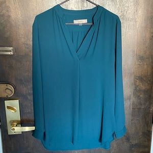 Teal v-neck Blouse- LOFT Size L